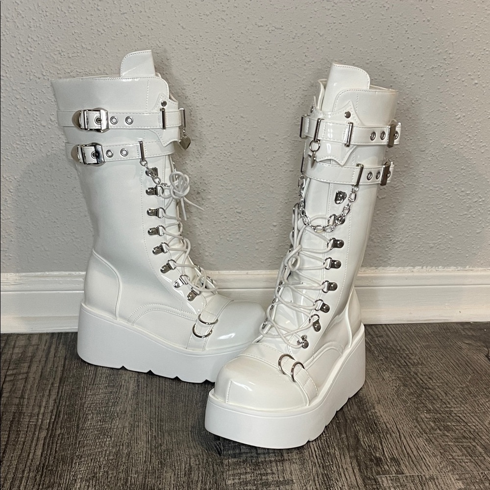White Platform Lace-Up Boots